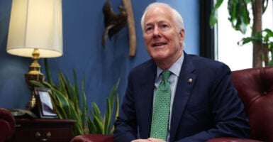 Sen. Cornyn sits in his Senate office.