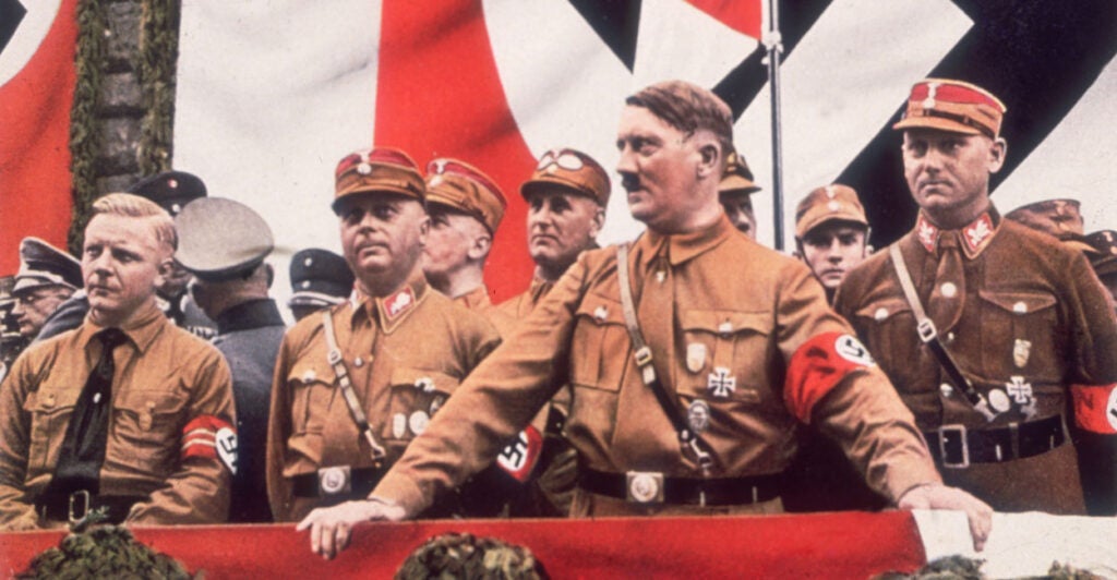 Adolf Hitler addressing a rally.