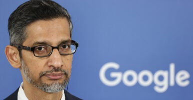 Google CEO Sundar Pichai during the press conference after his meeting with Polish PM Donald Tusk