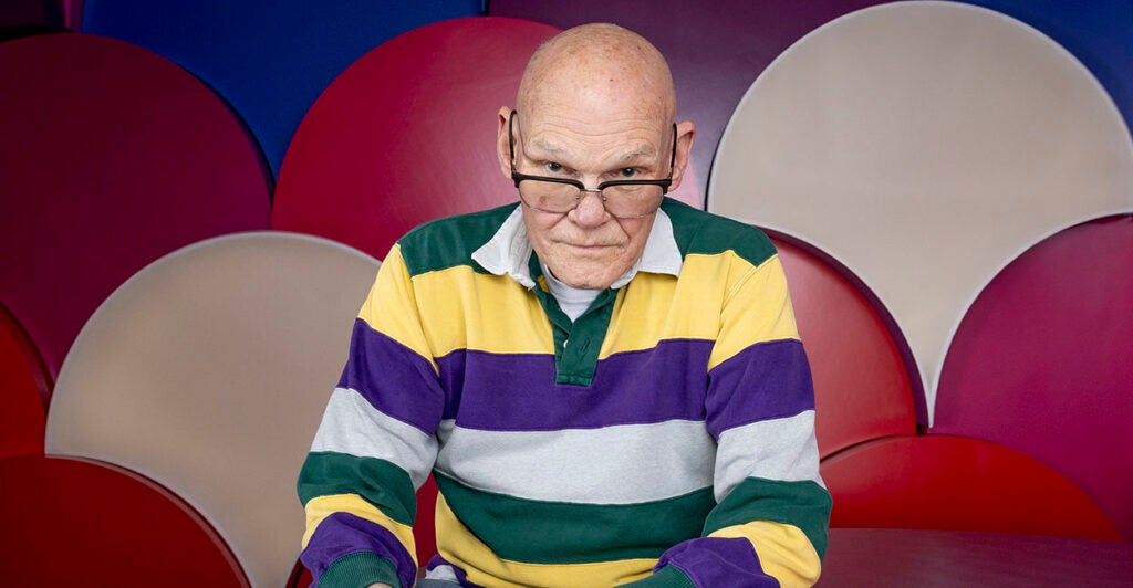 James Carville in a rainbow shirt