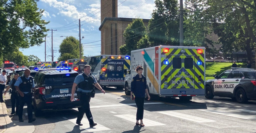 The scene of a shooting near Annunciation Church and Catholic School in Minneapolis, Minnesota on Wednesday.