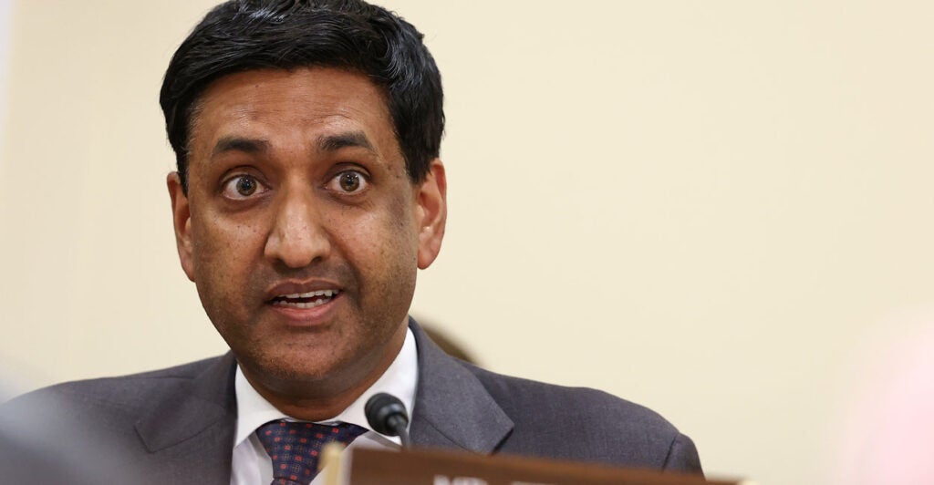 Close-up of Rep. Ro Khanna in gray suit against pale background.