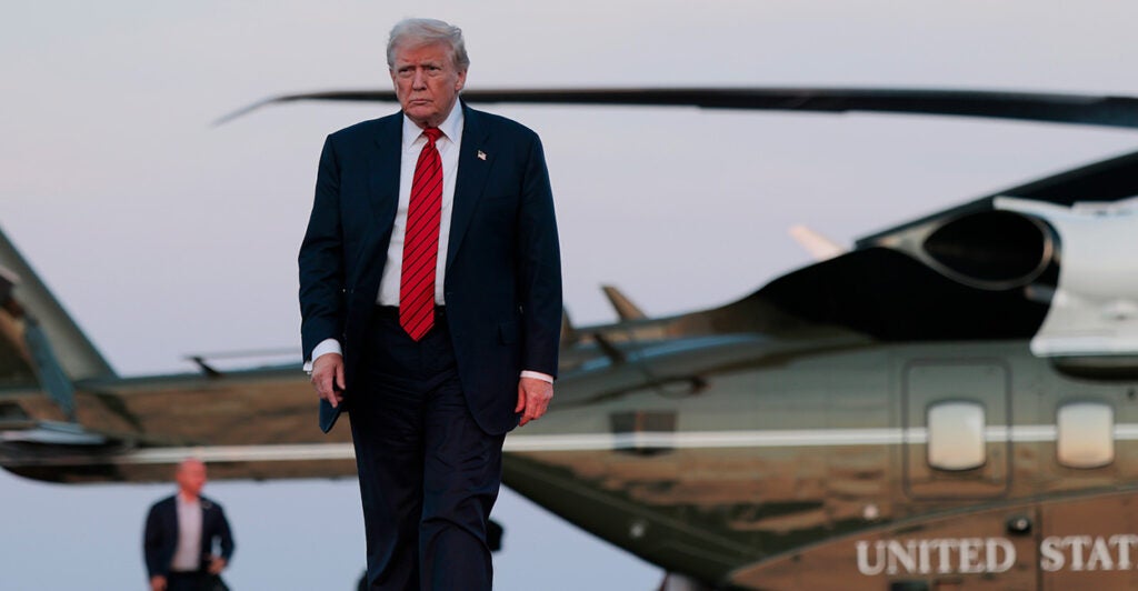 President Trump walks away from Marine One.