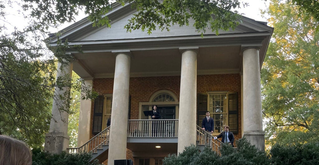 A debate at Davidson College's campus prior to the 2024 election.