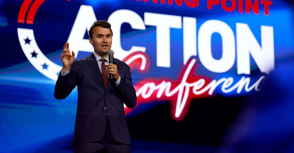 Turning Point USA founder Charlie Kirk speaks at a Turning Point Action conference on July 15, 2023, in West Palm Beach, Florida.