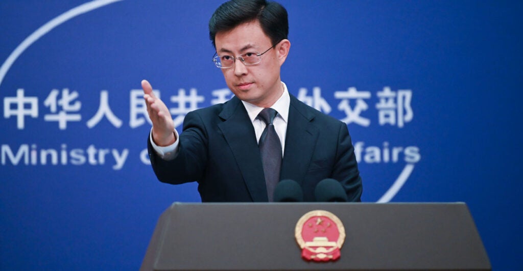 Guo Jiakun, spokesman for the Chinese Foreign Ministry, answers questions from journalists at a press conference in Beijing on Jan. 21.