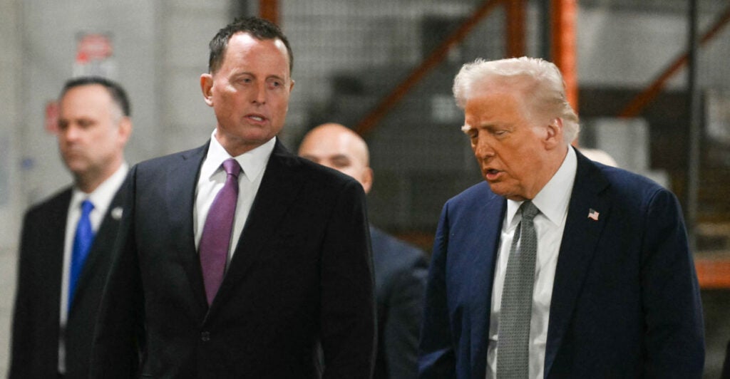 Richard Grenell and Donald Trump chat as they tour the facilities of the Kennedy Center.