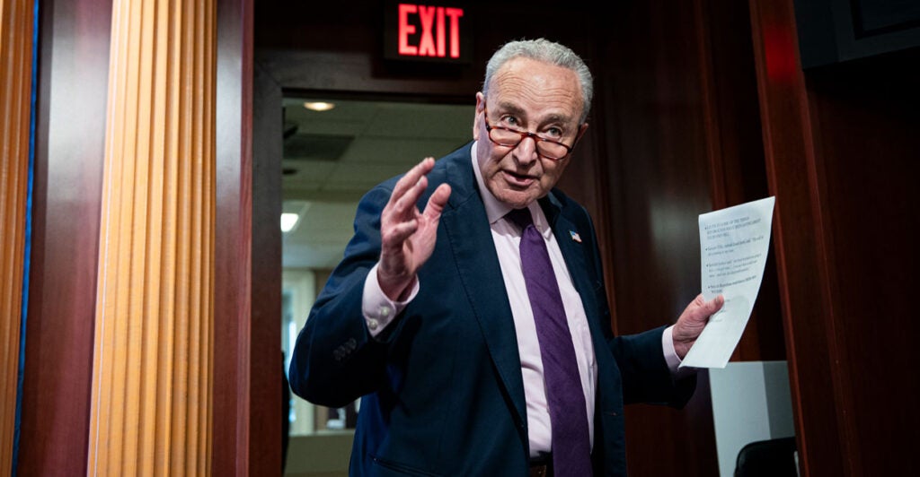 Senate Minority Leader Chuck Schumer, D-N.Y., speaks during a news conference in the U.S. Capitol on June 27, 2025.