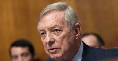 CLose-up of Sen. Dick Durbin during a Senate hearing.