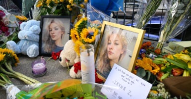 A memorial for slain 23-year-old Ukrainian Iryna Zarutska.