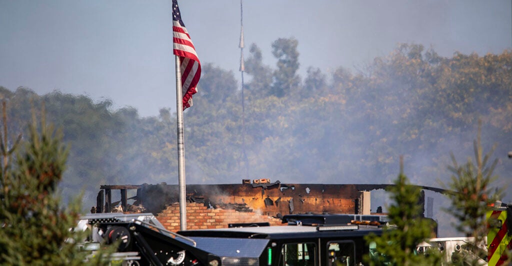 Church of Jesus Christ of Latter-day Saints on fire in Grand Blanc, Michigan.
