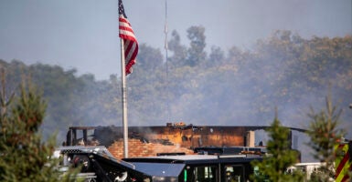 Church of Jesus Christ of Latter-day Saints on fire in Grand Blanc, Michigan.