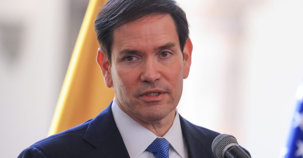 U.S. Secretary of State Marco Rubio speaks during a press conference.