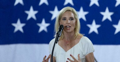 U.S. Rep. Ashley Hinson speaks to guests during her Ashley's BBQ Bash fundraiser on August 23, 2025 in Cedar Rapids, Iowa.