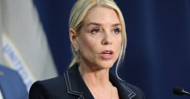 U.S. Attorney General Pam Bondi speaks during a press conference at the U.S. Attorney’s Office on August 25, 2025.