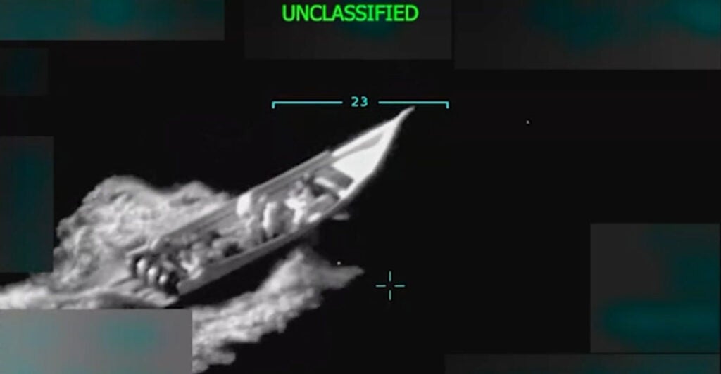 A screenshot shows what was believed to be a Venezuelan drug boat gliding through the Caribbean before being struck and destroyed.