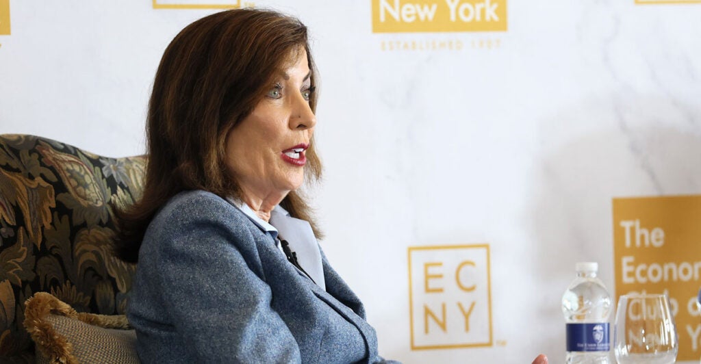 New York Gov. Kathy Hochul speaks at an Economic Club of New York luncheon on Sept. 18 in New York City.