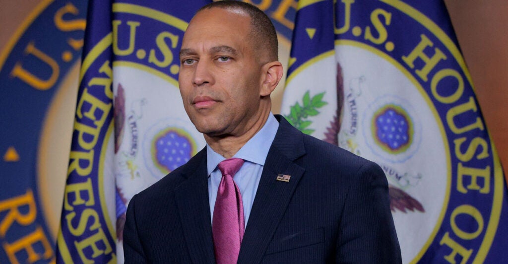 House Minority Leader Rep. Hakeem Jeffries, D-N.Y., holds a press conference at the Capitol Visitors Center on Wednesday.
