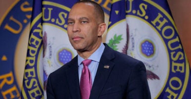 House Minority Leader Rep. Hakeem Jeffries, D-N.Y., holds a press conference at the Capitol Visitors Center on Wednesday.