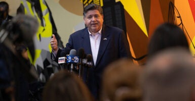 Gov. JB Pritzker addresses the media.