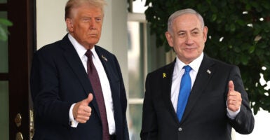 President Donald Trump greets Israeli Prime Minister Benjamin Netanyahu at the White House on Sept. 29.