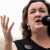 Then-Rep. Katie Porter, D-Calif., speaks to a small rally in front of the U.S. Supreme Court, on June 22, 2023.