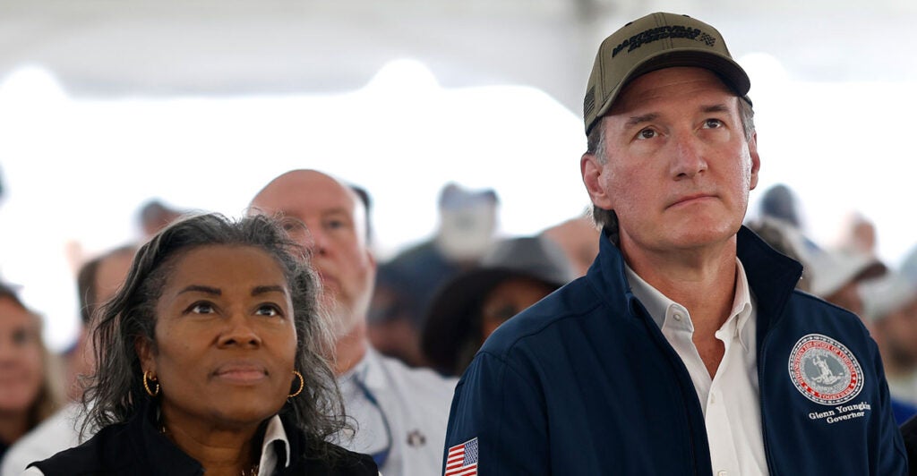 Gov. Glenn Youngkin and Lt. Gov. Winsome Earle-Sears at a campaign event.