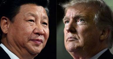 A composite photo of Chinese President Xi Jinping and President Donald Trump, facing one another
