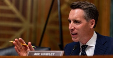Josh Hawley speaks during a Senate hearing.