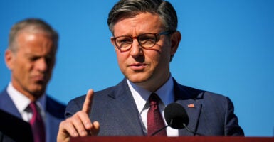 Speaker of the House Mike Johnson, R-La., spoke during a news conference.