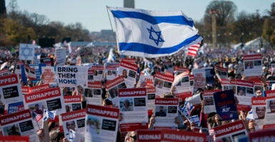 Pro-Israel demonstrators on the National Mall in Washington on Nov. 14, 2023, call for the release of Israelis taken hostage by Hamas about five weeks earlier in its Oct. 7, 2023, surprise attack.