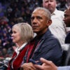 Former President Barack Obama attends the game between the LA Clippers and the Detroit Pistons at Intuit Dome on March 05, 2025 in Inglewood, California.