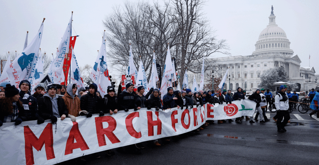 The march for life in front of the Capitol building.
