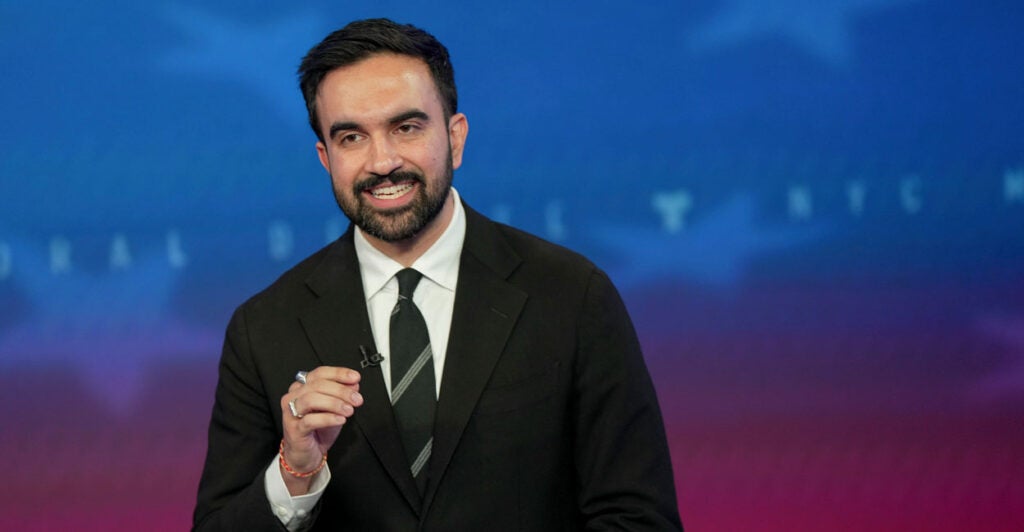 Zohran Mamdani speaks during a mayoral debate.