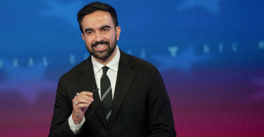 Zohran Mamdani speaks the New York City mayoral debate.