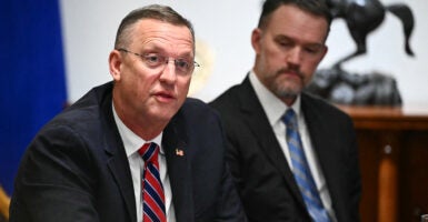 Veterans Affairs Secretary Doug Collins (left) and U.S. Trade Representative Jamieson Greer