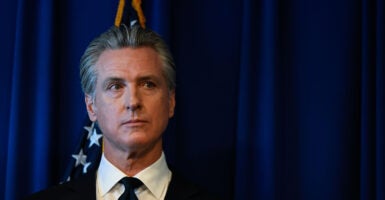 Gov. Gavin Newsom is seen at a press conference
