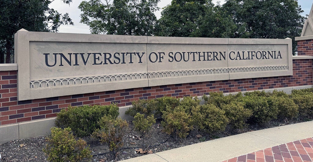 Signage at the perimeter of the University of Southern California