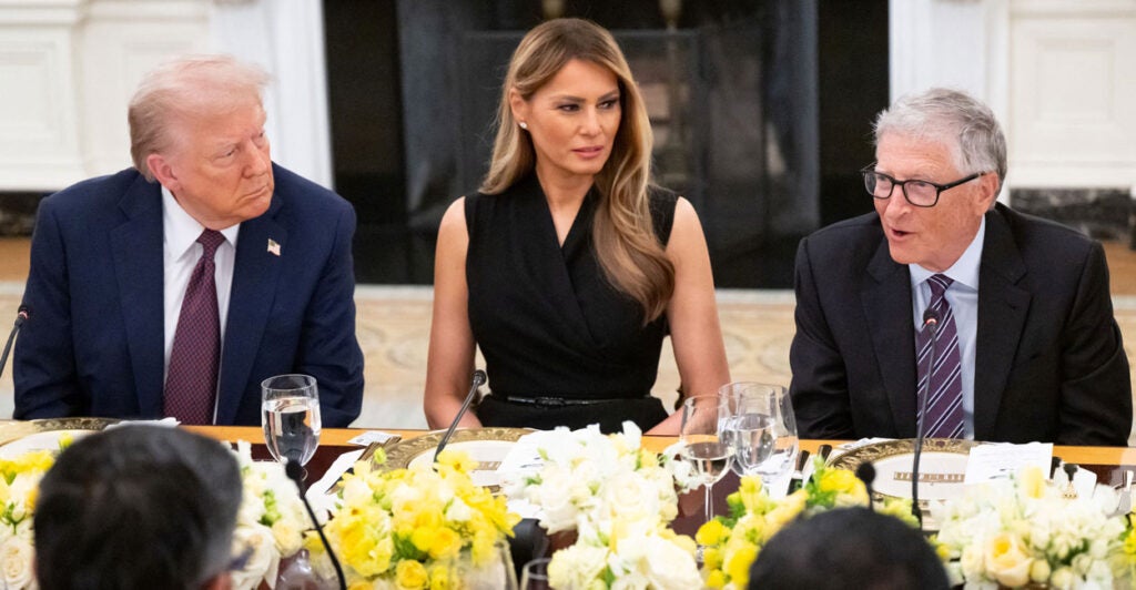 President Donald Trump and first lady Melania Trump host tech leaders, including Microsoft founder Bill Gates (right) in the State Dining Room of the White House on Sept. 4.