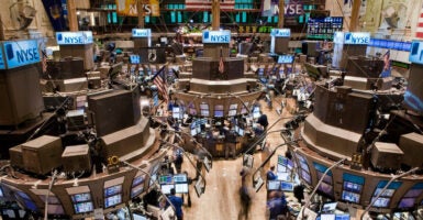An aerial view of the New York Stock Exchange's trading floor.