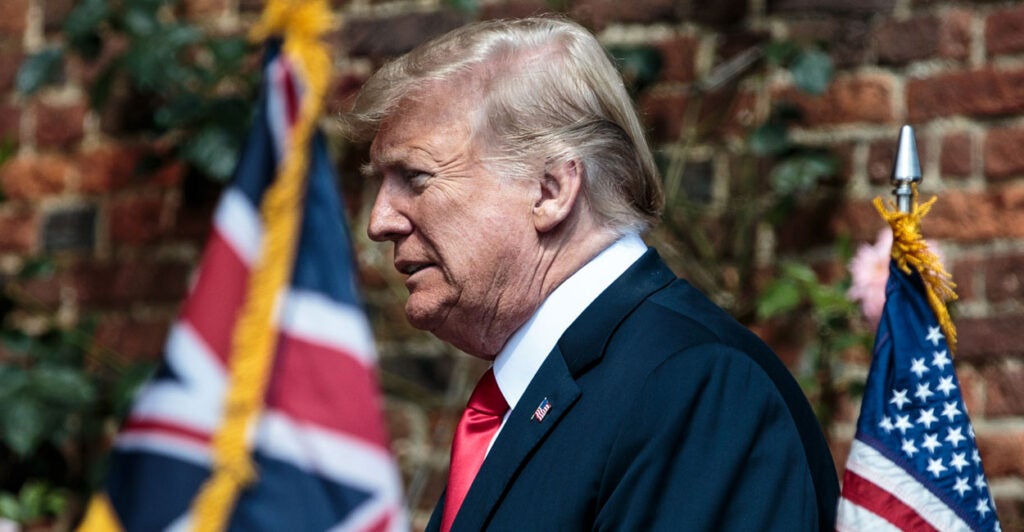 A profile view of Donald Trump.