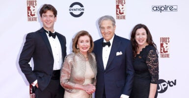 From left to right, Liam Kenneally, Rep. Nancy Pelosi, D-Calif., Paul Pelosi, and Christine Pelosi attend a gala at Ford's Theatre.
