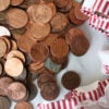 Pennies are seen on a table, as U.S. President Donald Trump directed the Treasury Department to stop minting new pennies.
