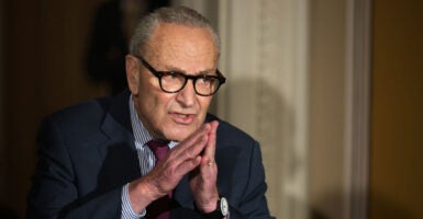 U.S. Senate Minority Leader Sen. Chuck Schumer, D-N.Y., briefs members of the press during a news conference.
