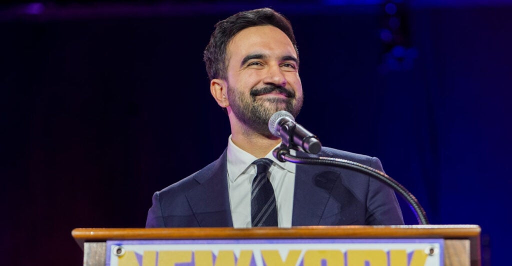 New York City Mayor-to-be Zohran Mamdani speaks at a campaign rally.
