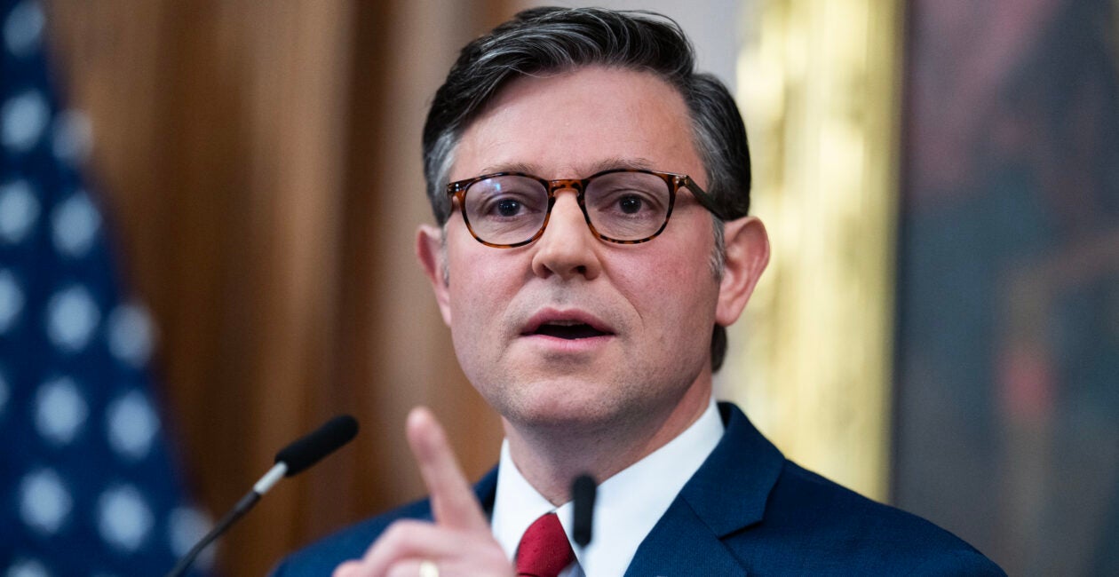 Speaker of the House Mike Johnson conducts a news conference on the government shutdown on Friday, Oct. 31, 2025.