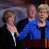 Sen. Elizabeth Warren speaks during a news conference with Senate Health, Education, Labor and Pensions Committee ranking member Bernie Sanders, Sen. Tina Smith, Sen. Chris Van Hollen and Sen. Edward Markey on the 29th day of the federal government shutdown at the U.S. Capitol on October 29, 2025 in Washington, DC.
