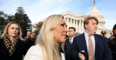 U.S. Rep. Marjorie Taylor Greene (R-GA) arrives for a news conference on the Epstein Files Transparency Act outside the U.S. Capitol on November 18, 2025 in Washington, DC.