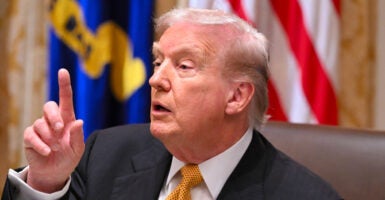 President Donald Trump speaks during a bilateral lunch with Prime Minister of Hungary Viktor Orban in the Cabinet Room of the White House.
