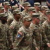 Army soldiers marching. The U.S. Army sponsored a school counselor association that promotes diversity, equity, and inclusion, arguably in violation of President Donald Trump's executive order.
